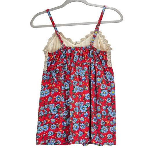 NO Boundaries Womens S Red Blue Floral Print Baby Style Crochet Detail - Picture 2 of 8